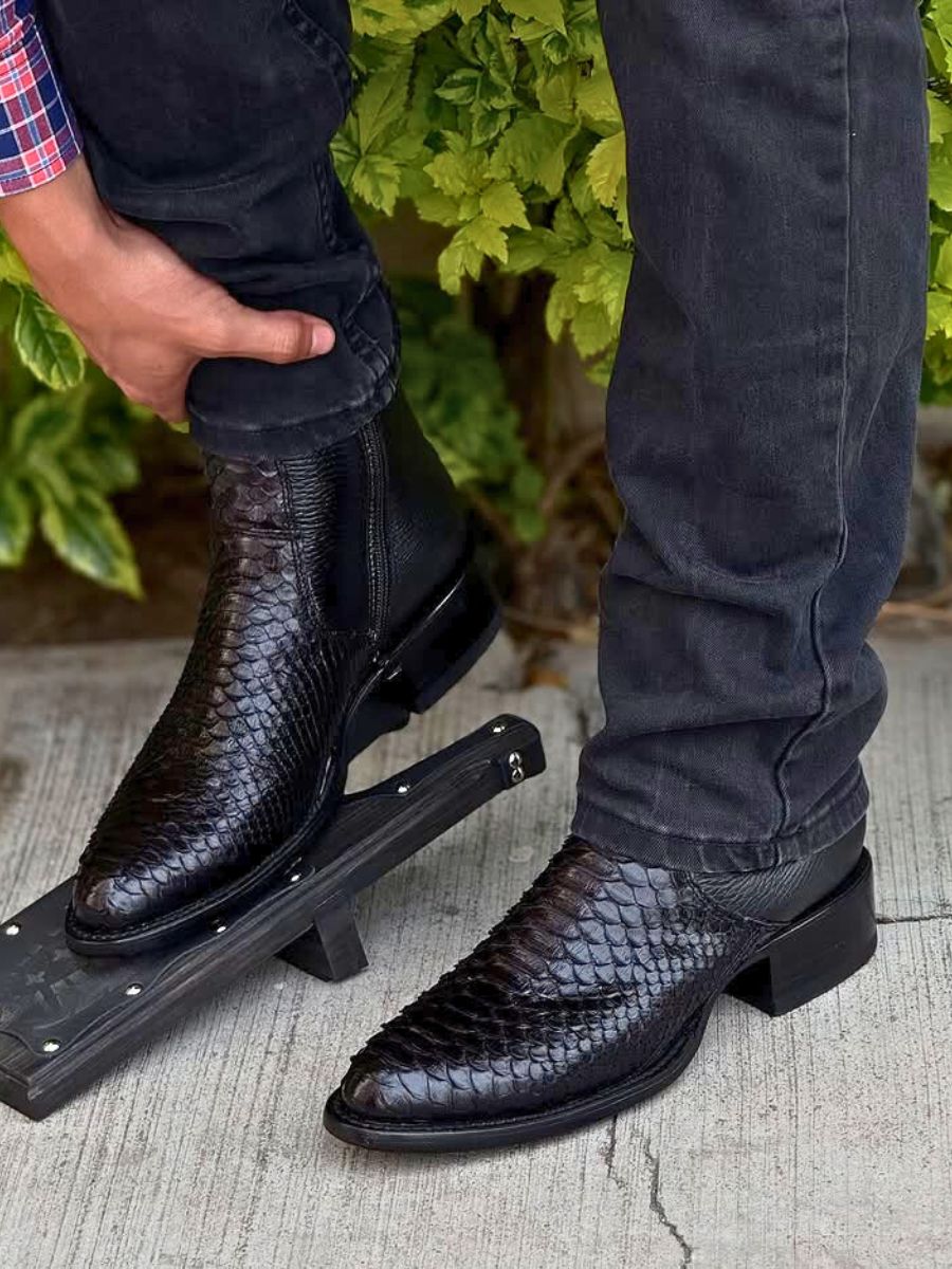 Men's Black Python Lucchesse Booties
