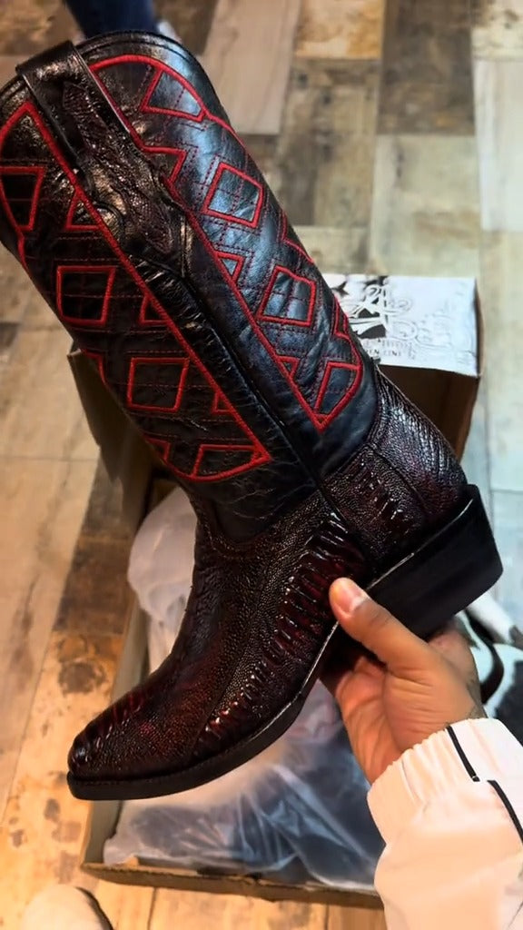 Blackcherry Ostrich Leg Boots