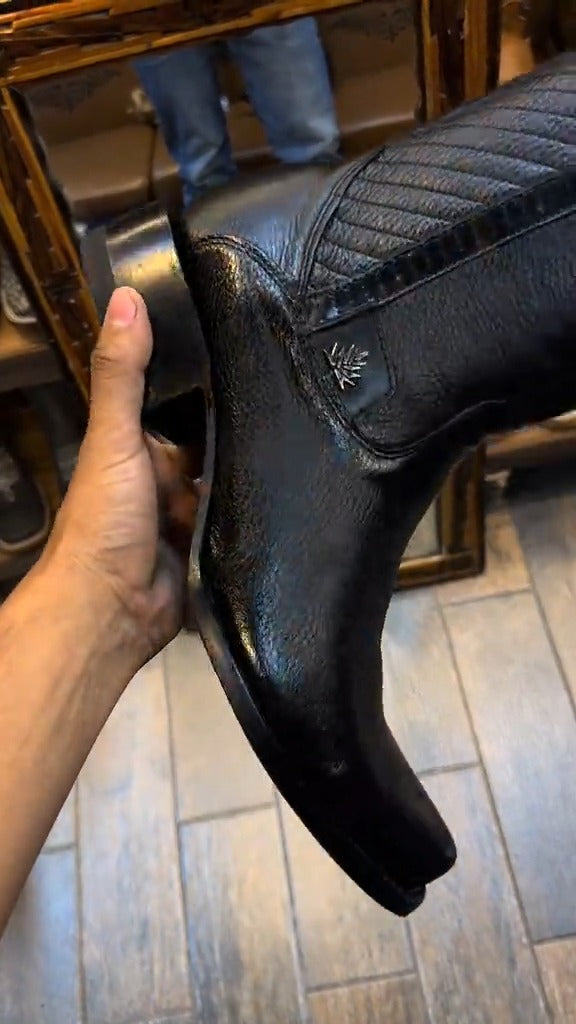 Black Deerskin Western Boot