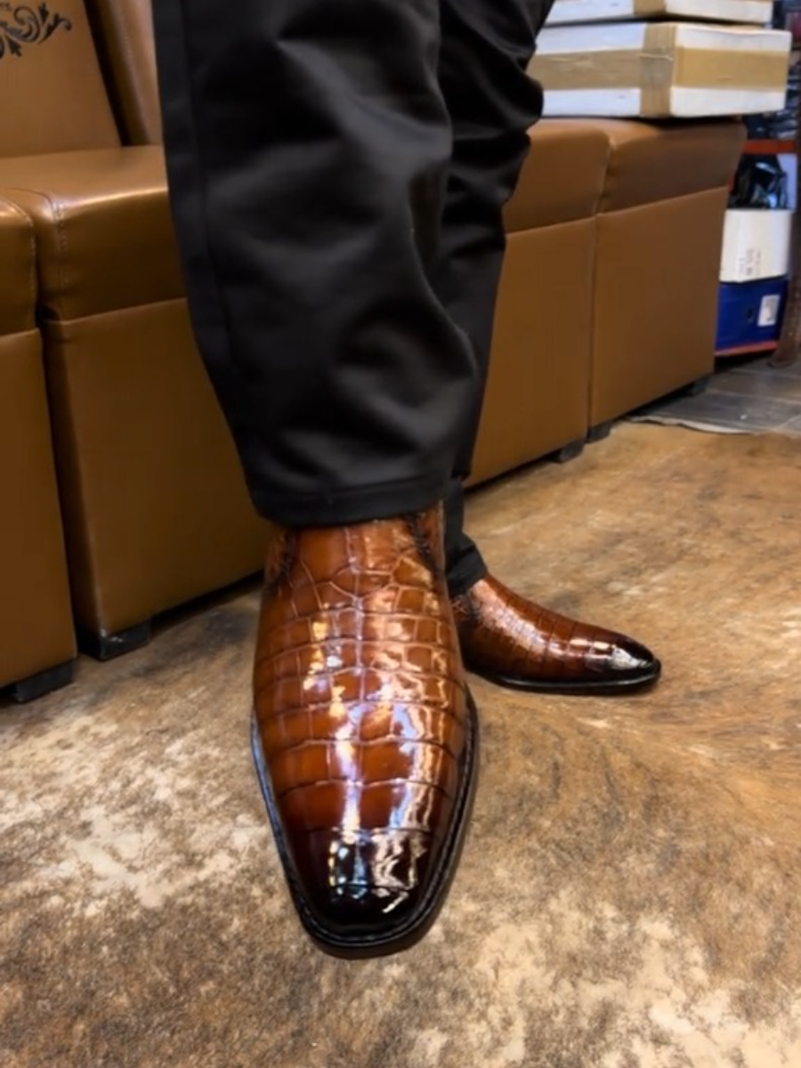 Exotic Brown Python Leather Western Cowboy Boots