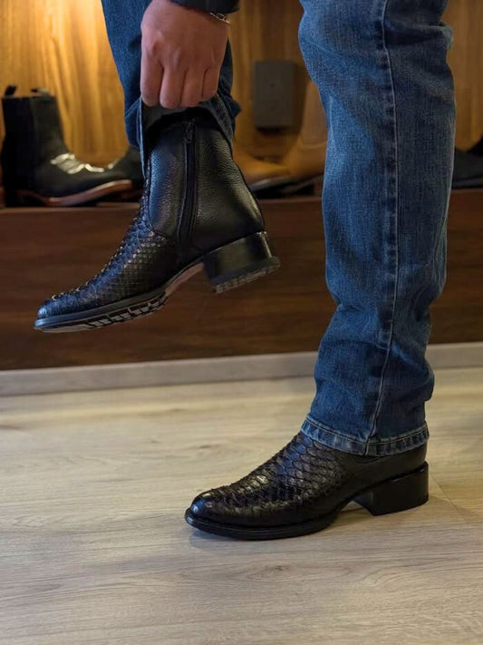 Men's Black Python Lucchesse Booties