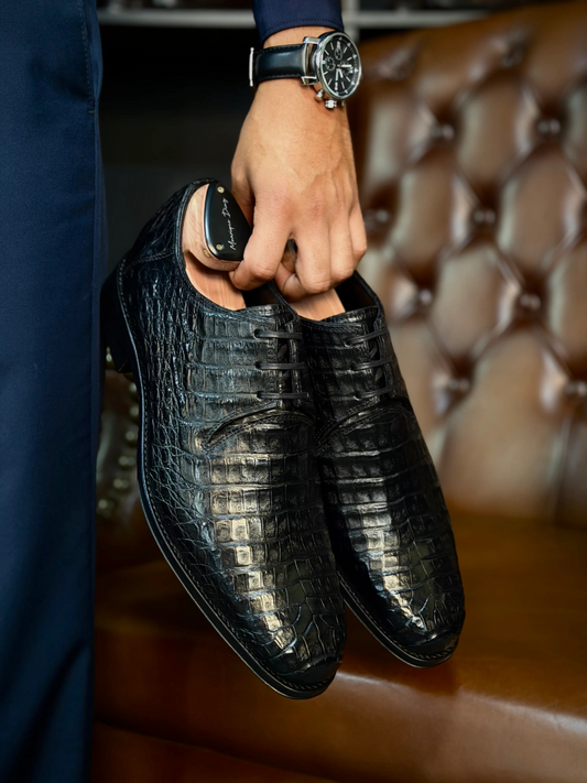 Handcrafted Black Crocodile Leather Men's Dress Shoes