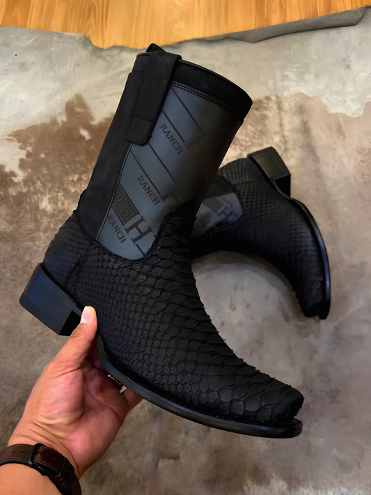 Men's Python Skin Boots - Square Toe