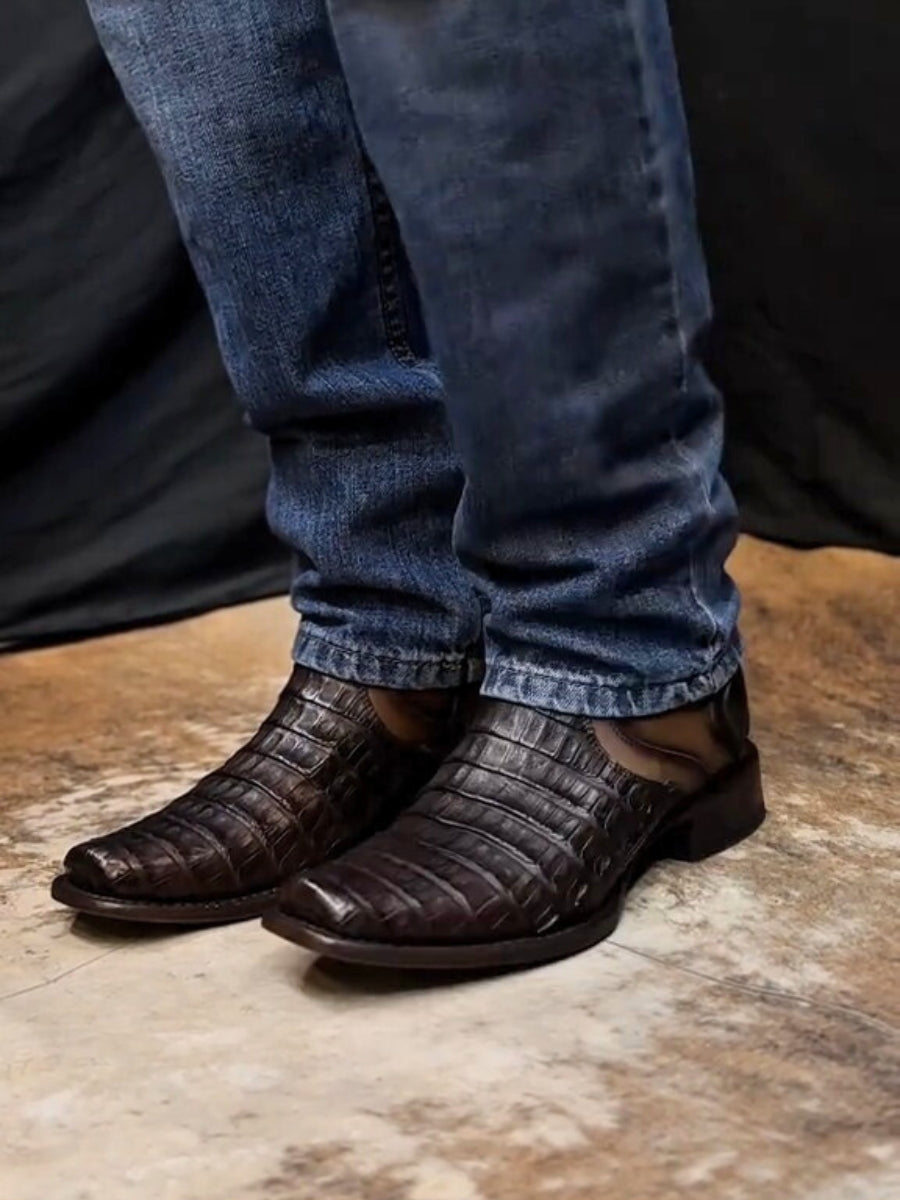 Black Lettering Crocodile Leather Boots