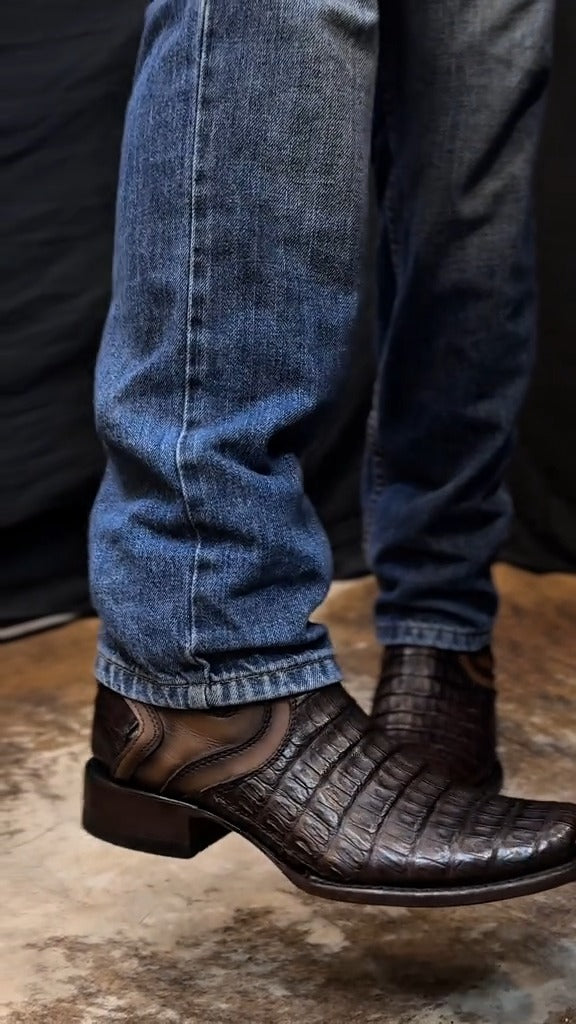 Black Lettering Crocodile Leather Boots