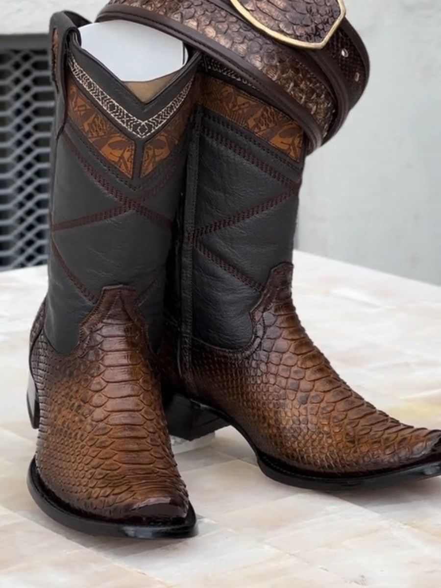 Python Skin Textured Boots