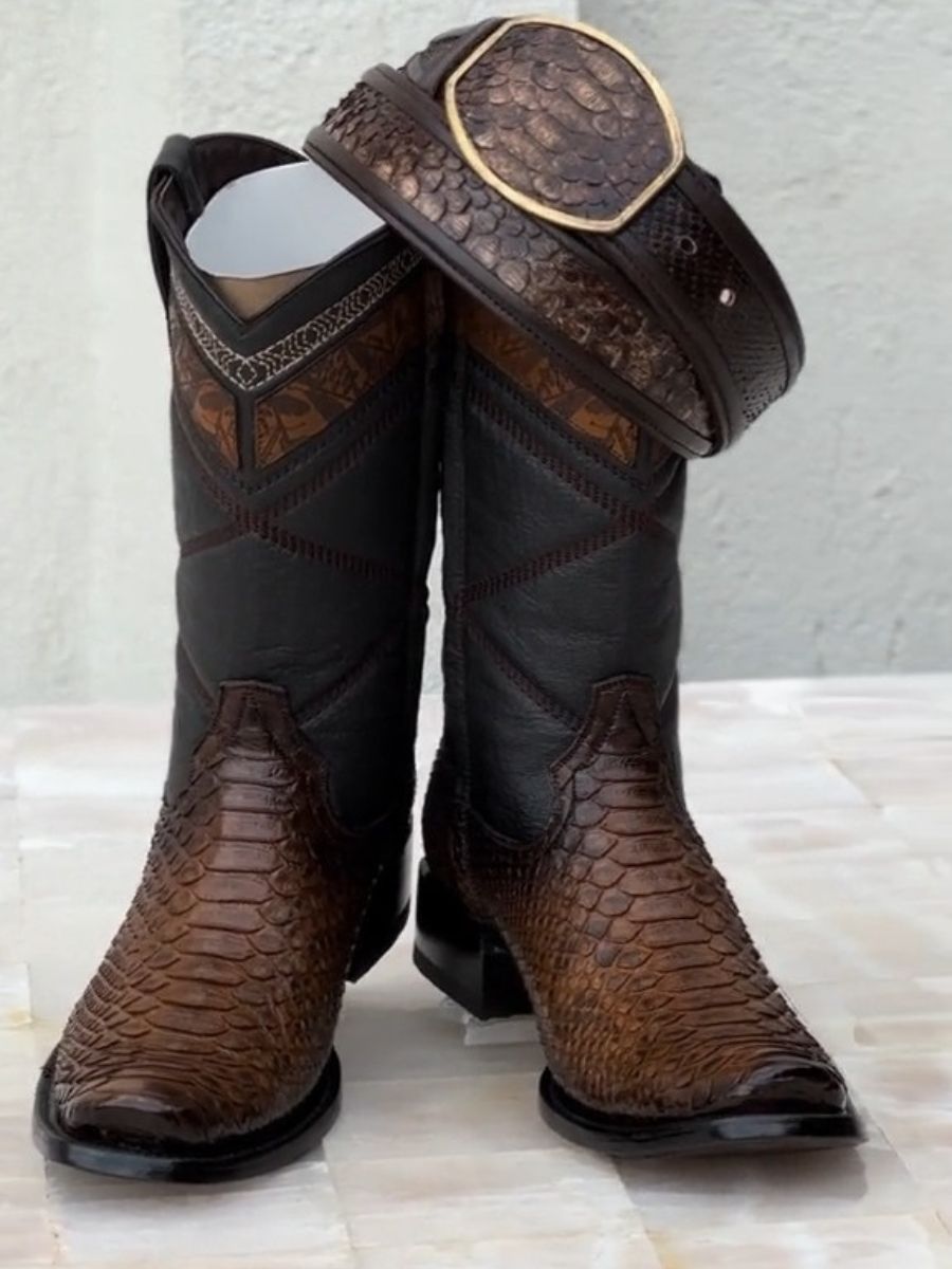 Python Skin Textured Boots