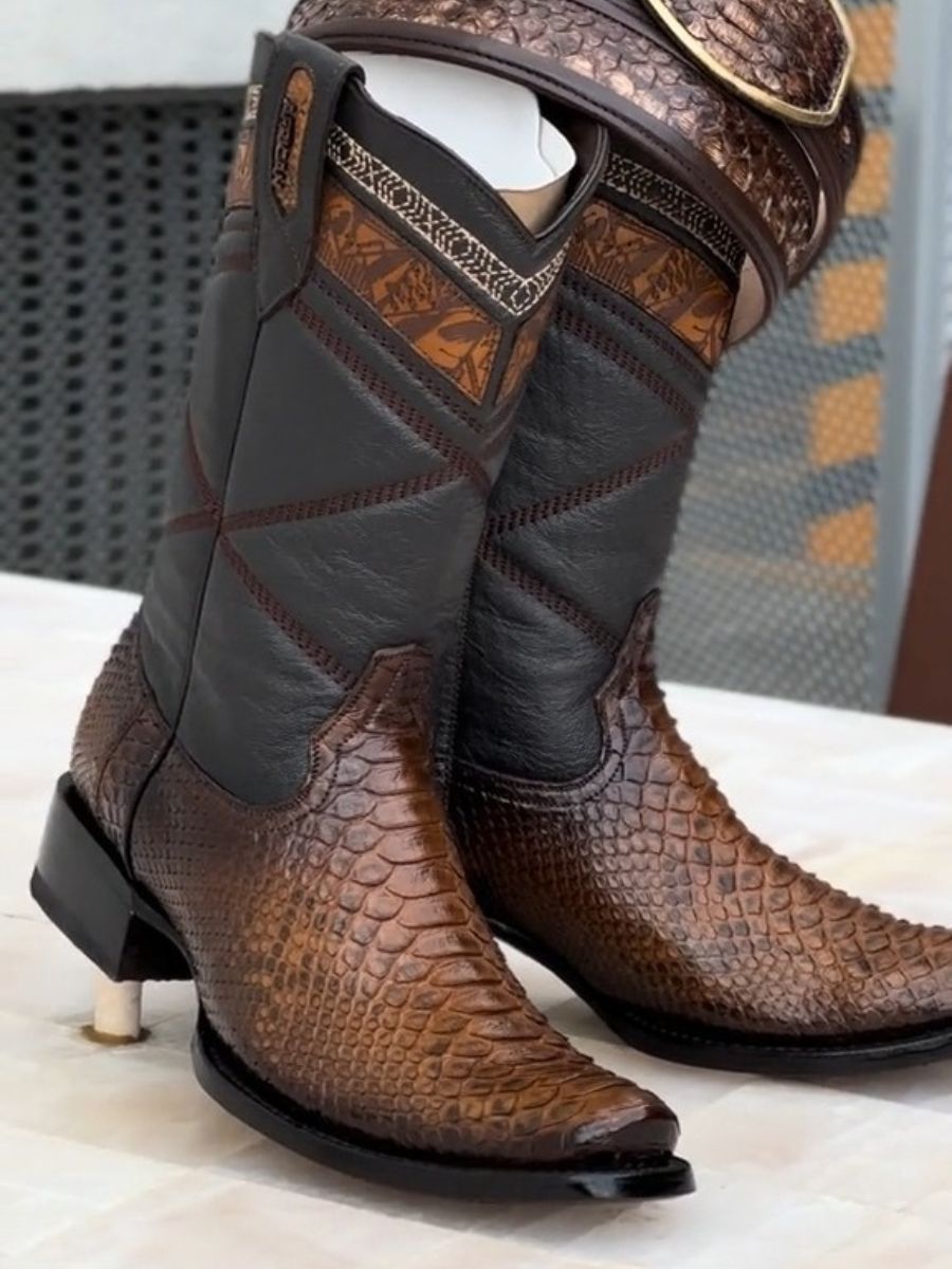 Python Skin Textured Boots