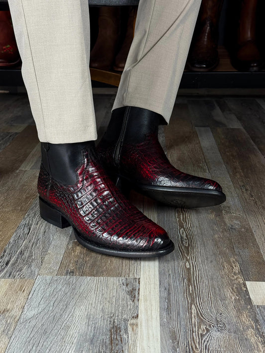 Red Black Crocodile Fuscus Boots Oval