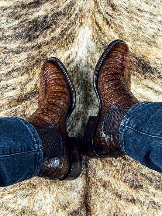 Chelsea Brown Crocodile Oval Fusch