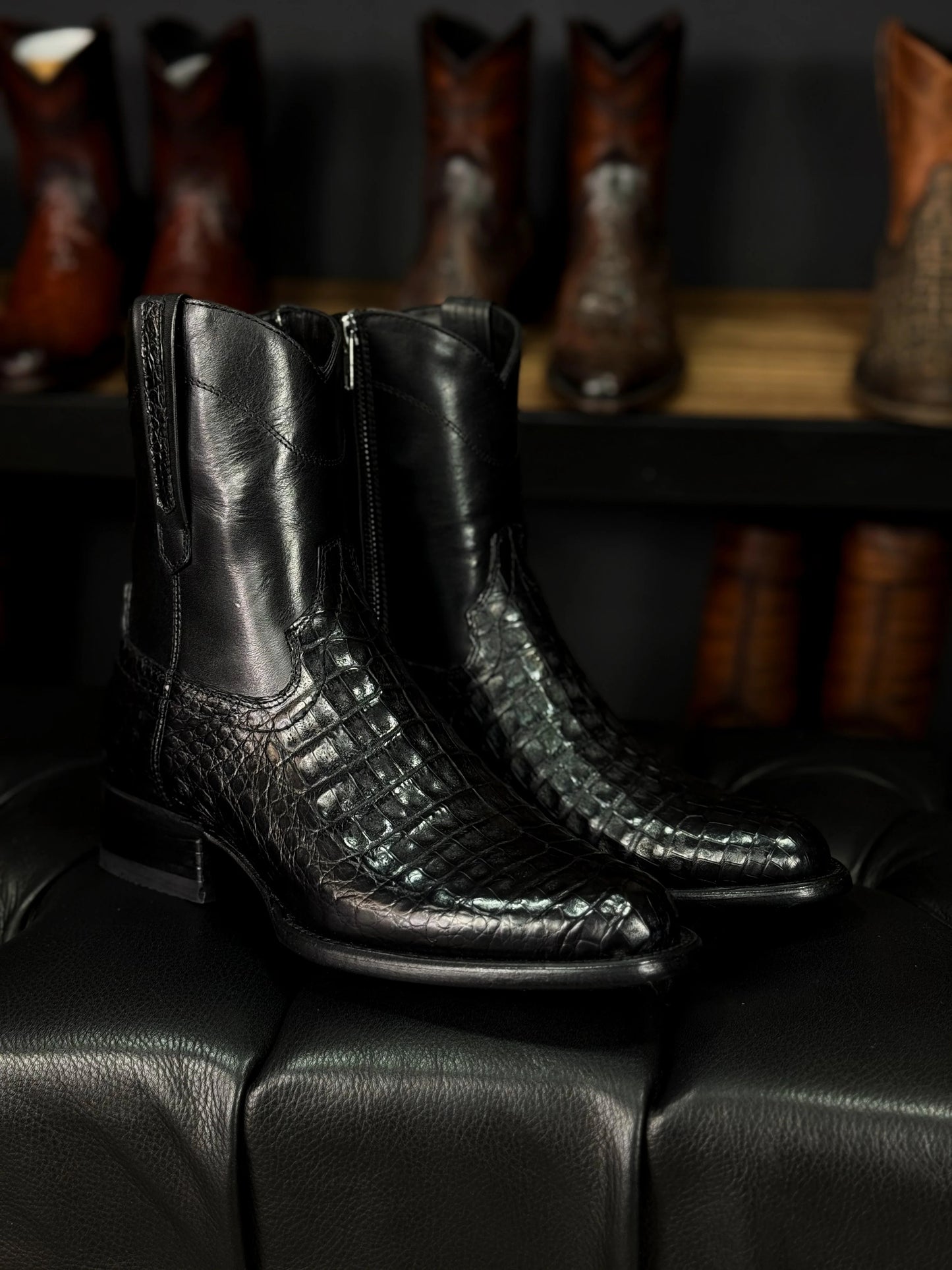 Emma Black Crocodile Fuscus Boots Oval