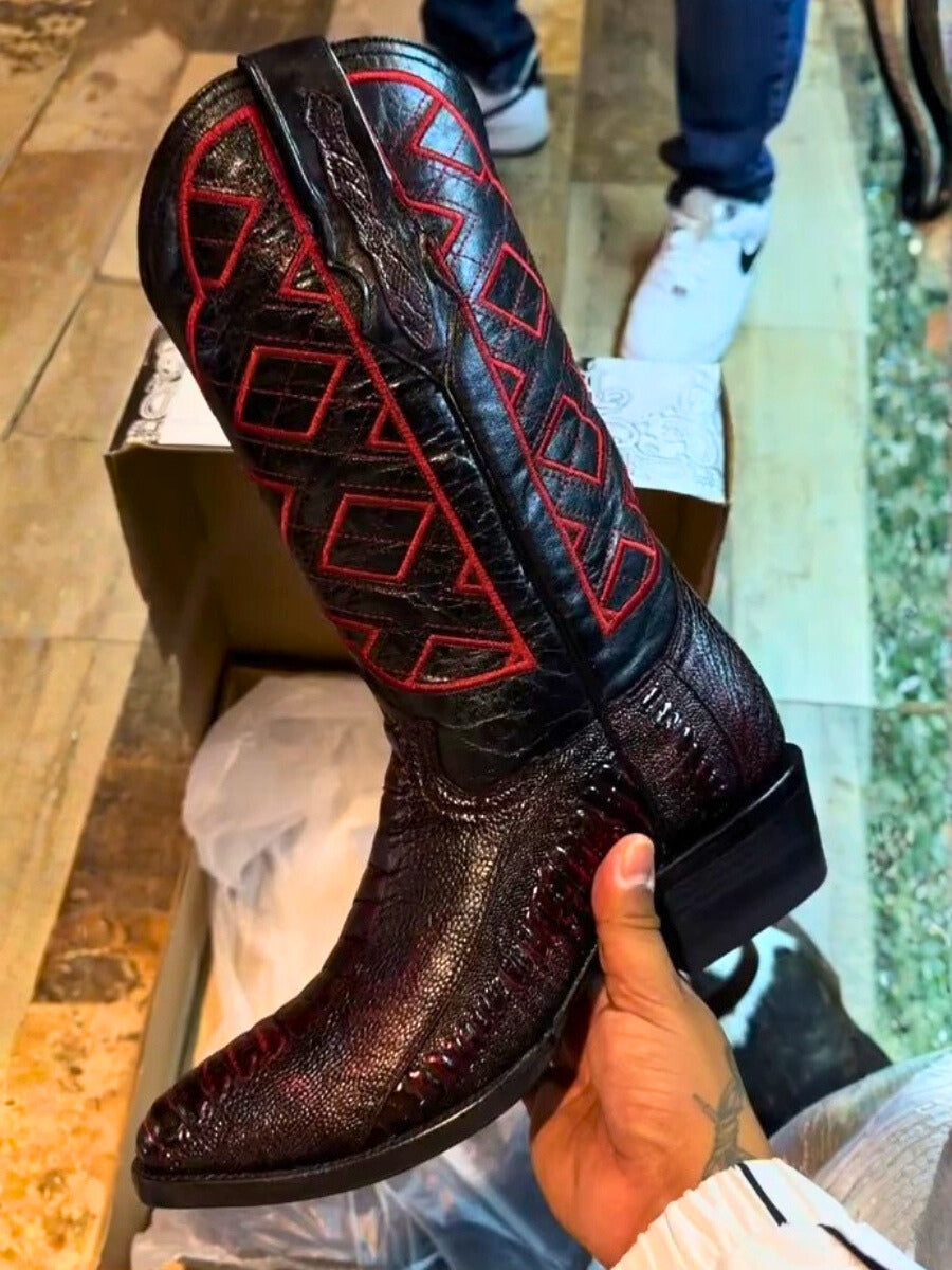 Blackcherry Ostrich Leg Boots