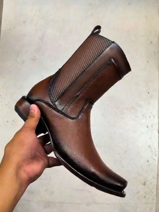 Cuadra Men’s Boot In Genuine Leather With Zipper Brown