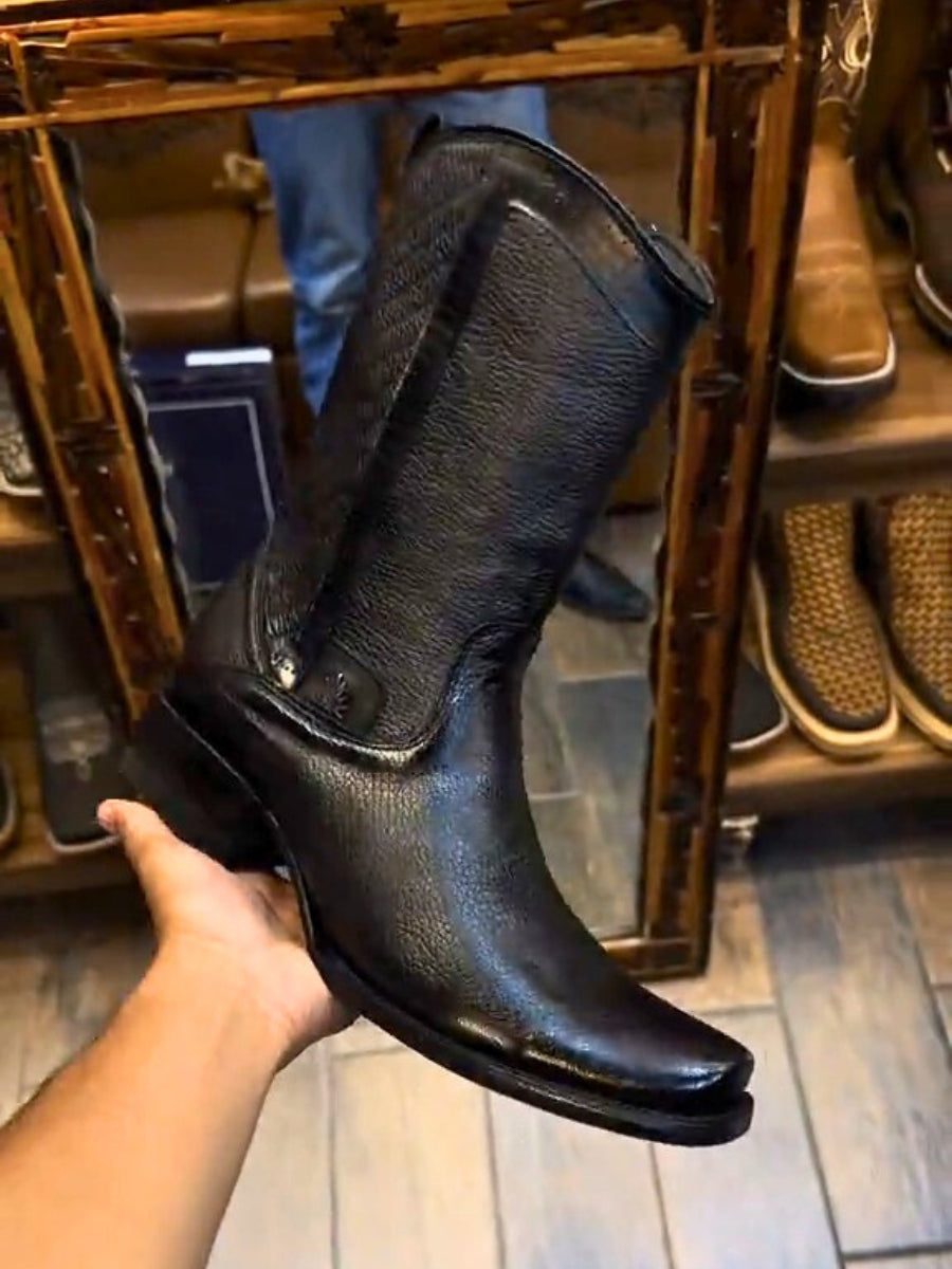 Black Deerskin Western Boot