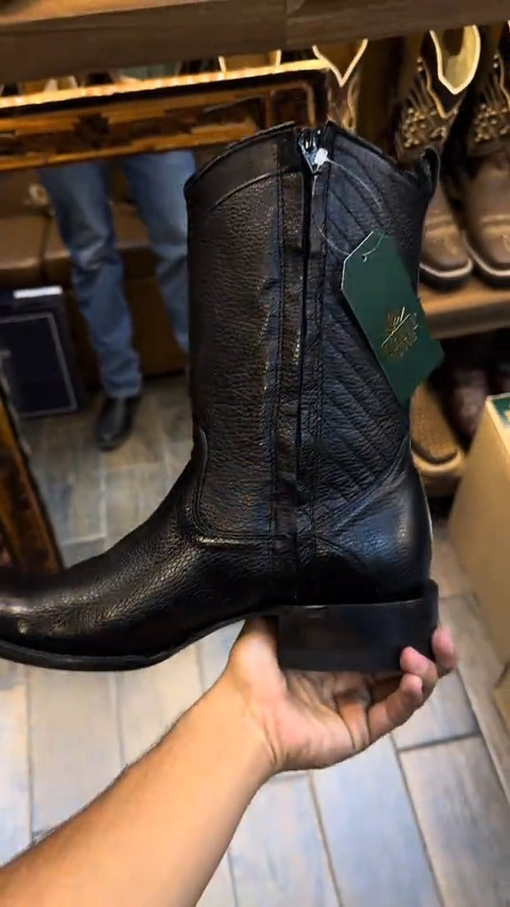 Black Deerskin Western Boot