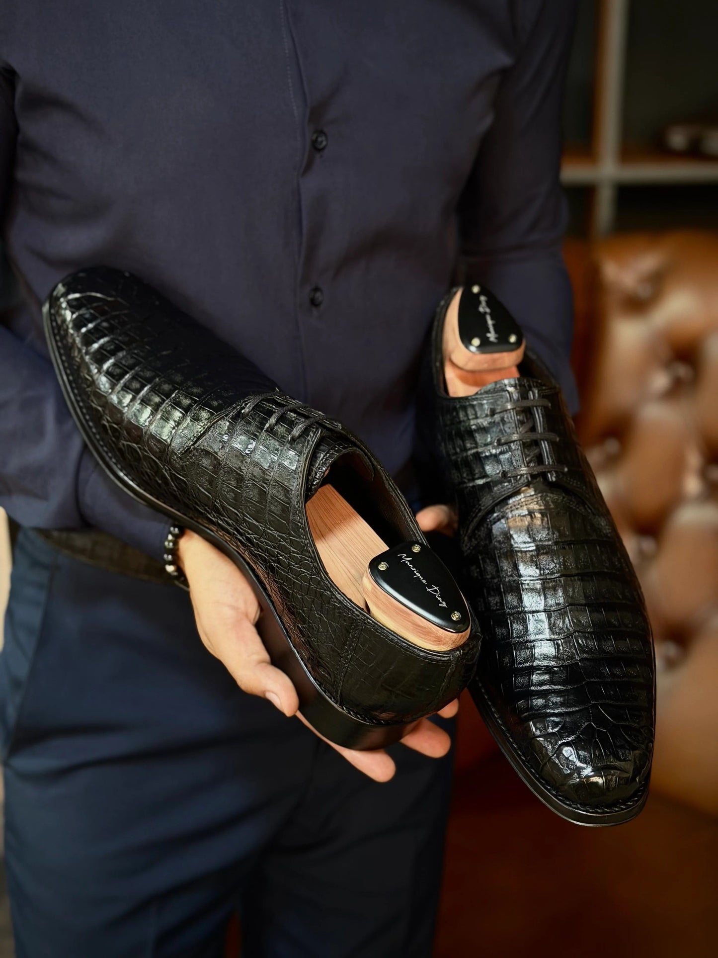 Handcrafted Black Crocodile Leather Men's Dress Shoes