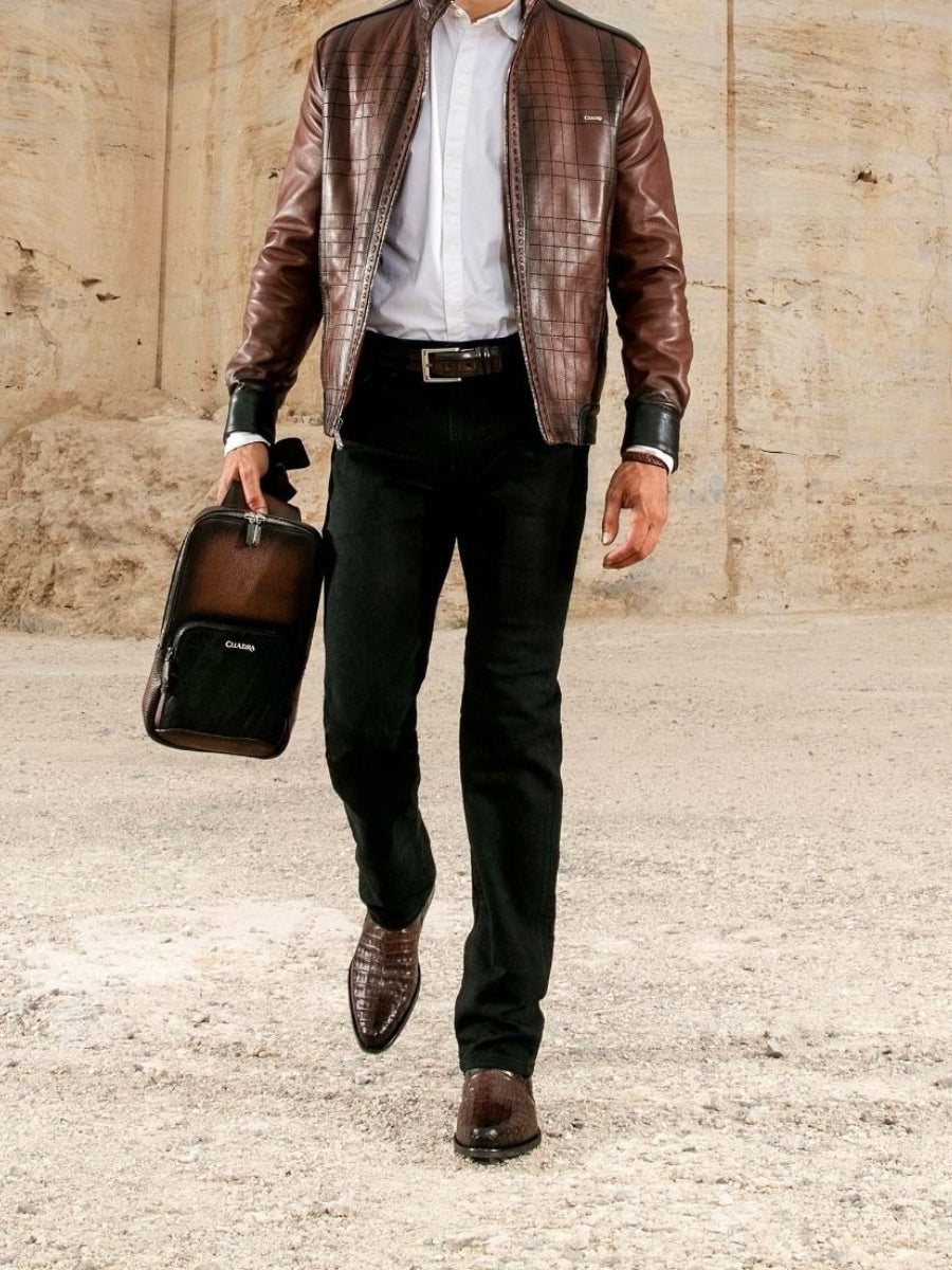 Short Dark Brown Caiman Leather Boots Oval