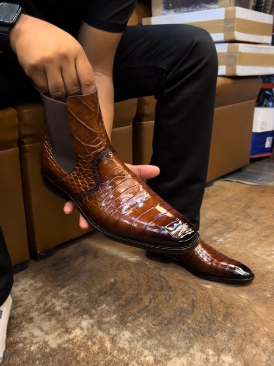 Exotic Brown Python Leather Western Cowboy Boots