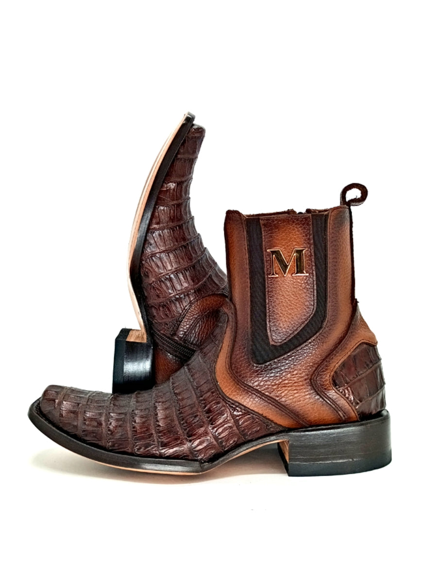 Black Lettering Crocodile Leather Boots