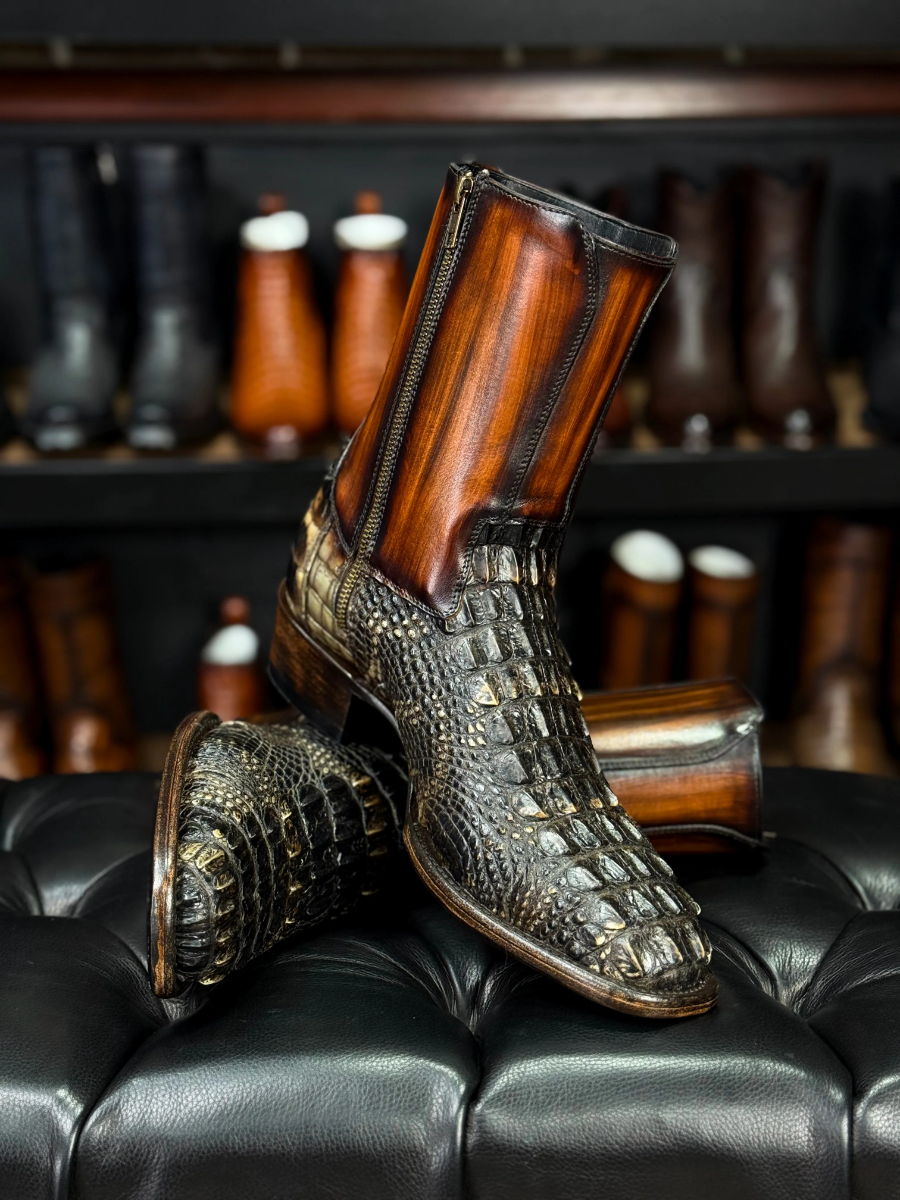 Arthur Natural French Alligator Crocodile Loin Boots
