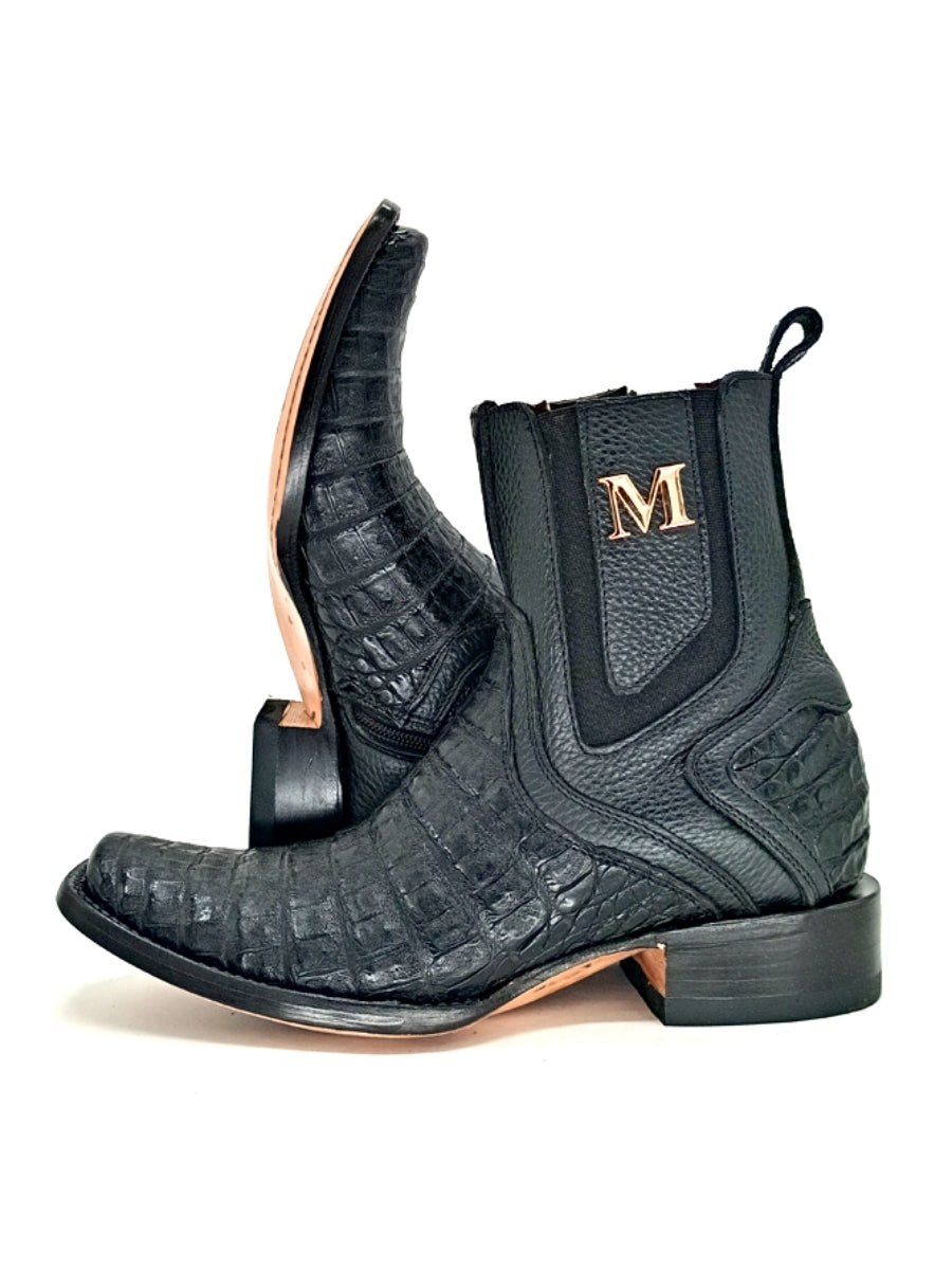 Black Lettering Crocodile Leather Boots
