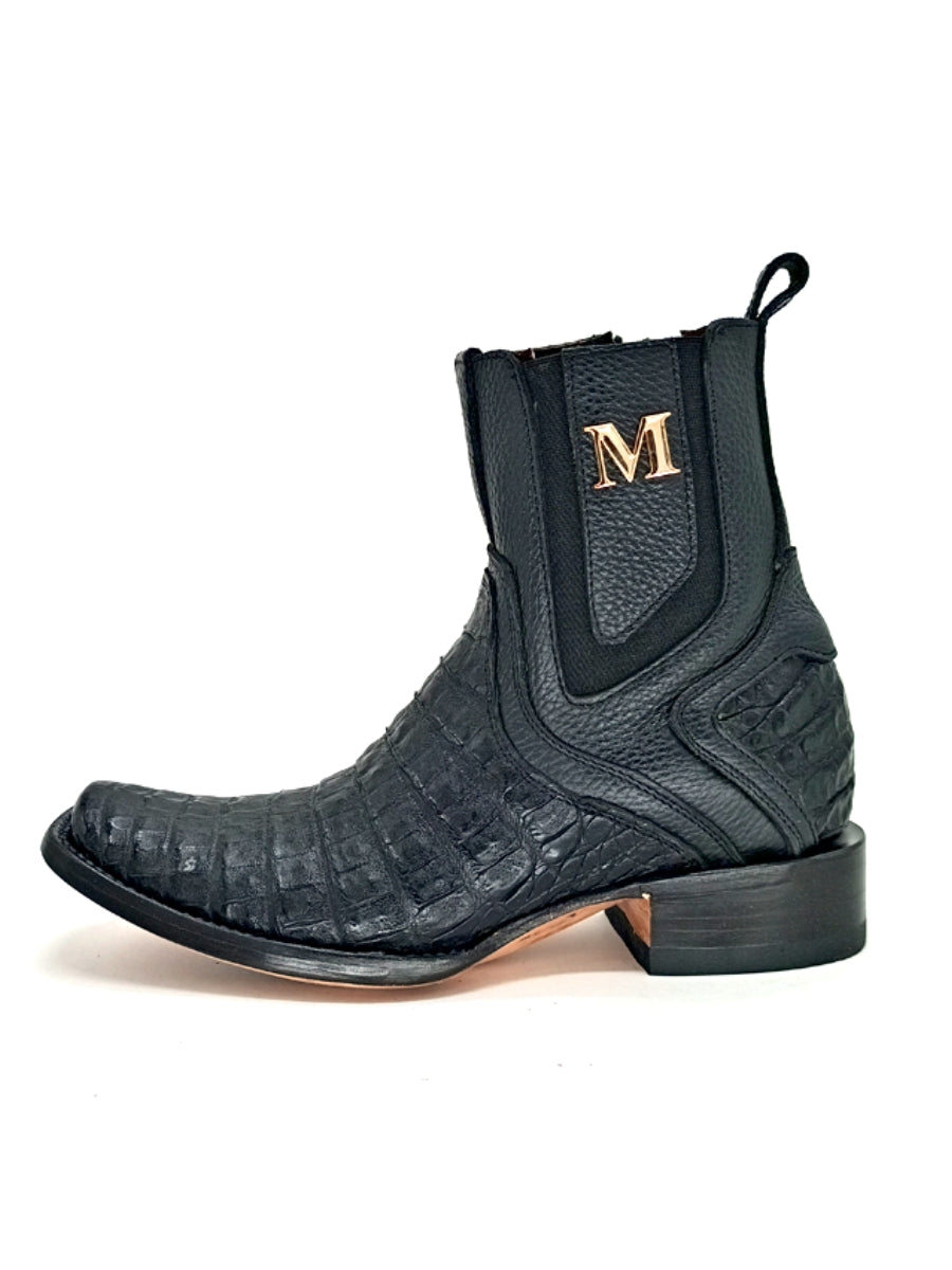Black Lettering Crocodile Leather Boots