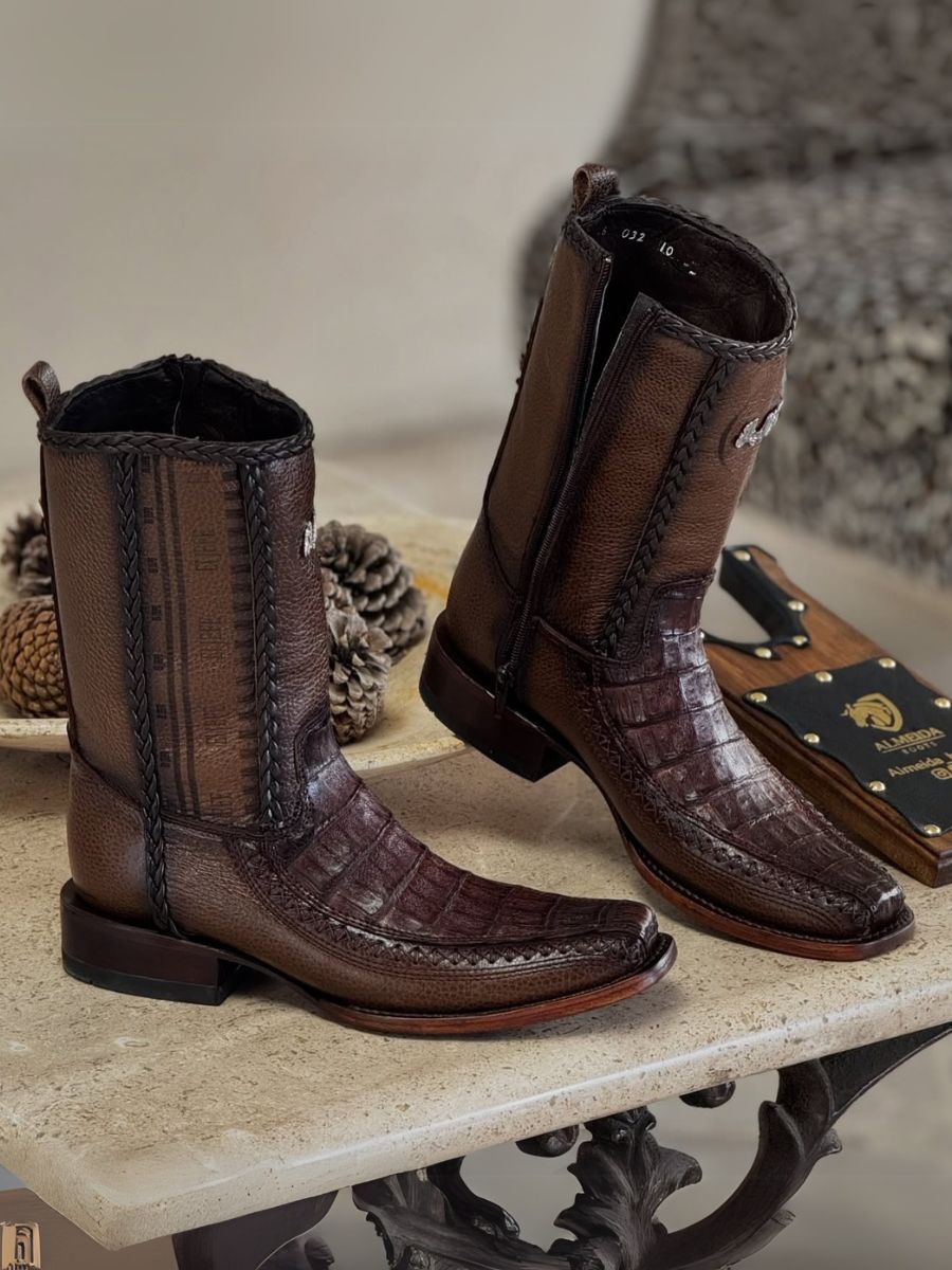 Brown Crocodile Leather Cowboy Boots