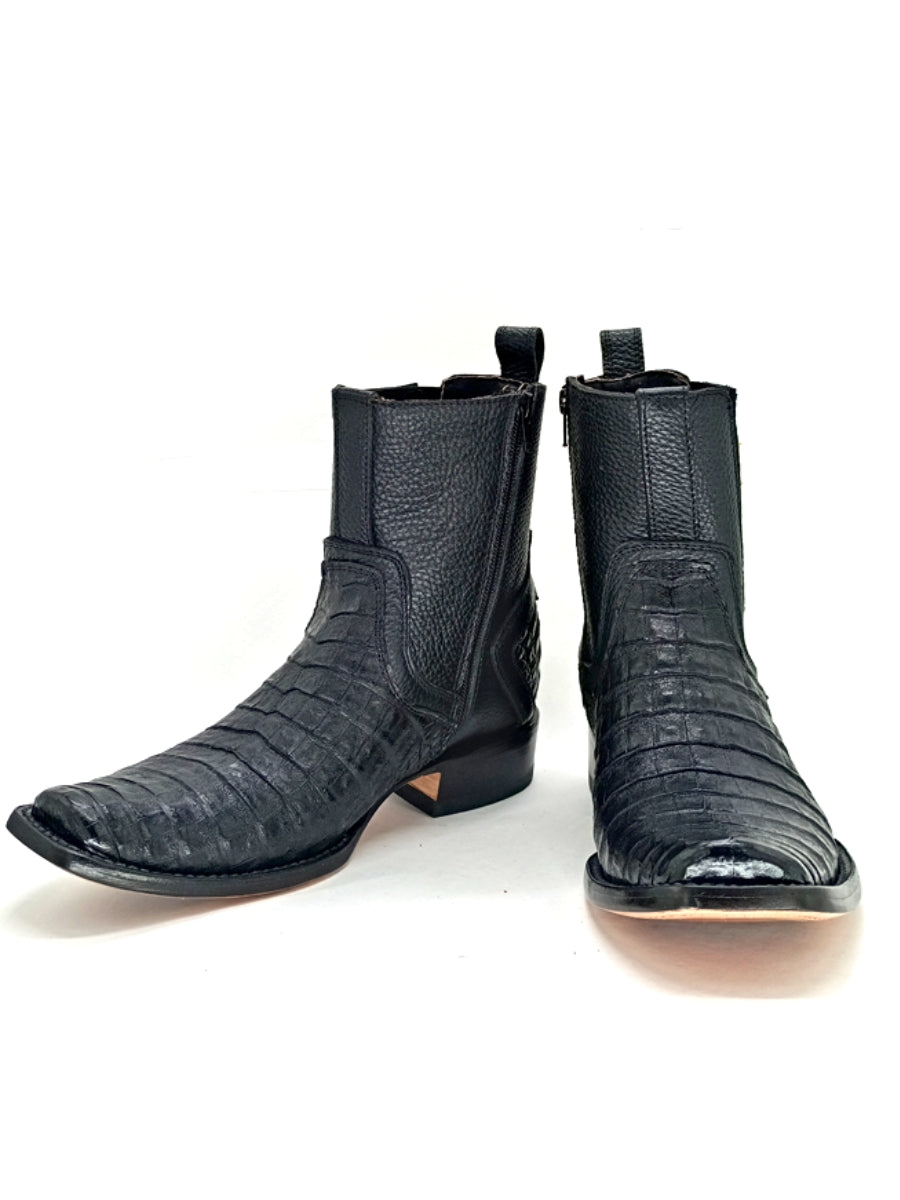 Black Lettering Crocodile Leather Boots