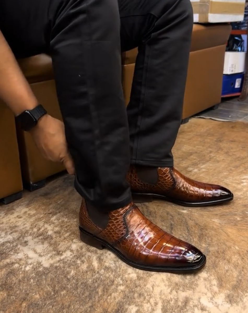 Exotic Brown Python Leather Western Cowboy Boots