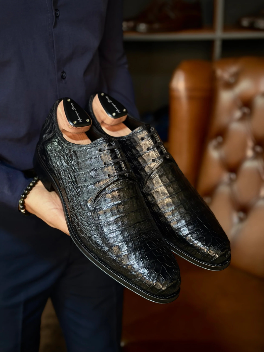 Handcrafted Black Crocodile Leather Men's Dress Shoes