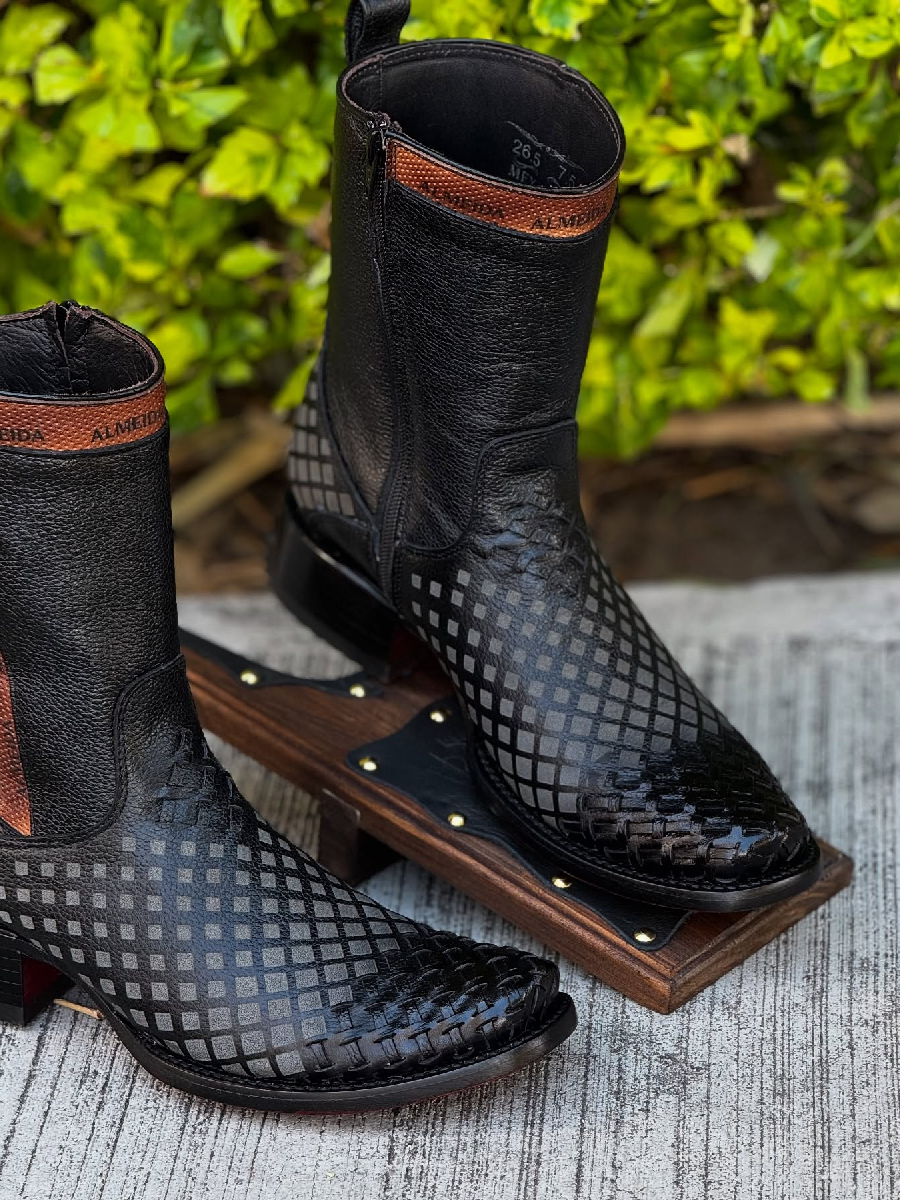 (⏰New Arrivals Promotion $15 OFF) Hand-Woven Cowhide Zipper Cowboy Boots