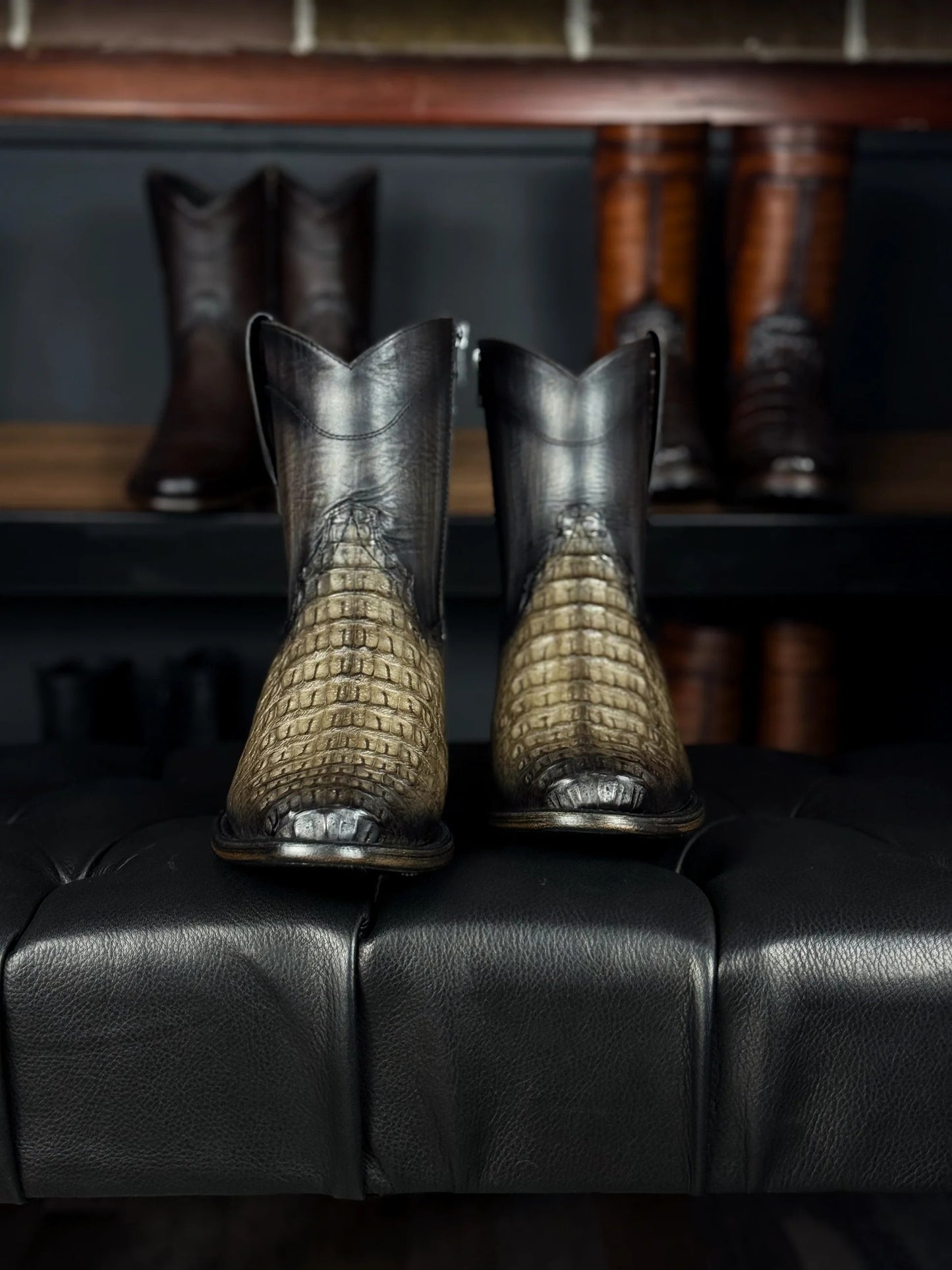 Gray Crocodile Boots Oval