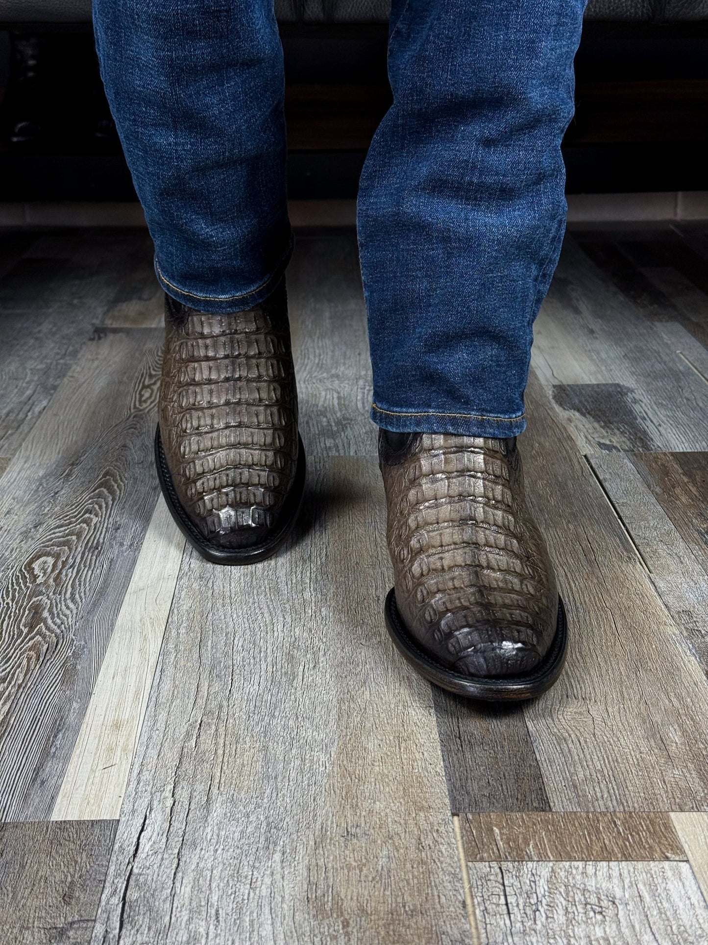 Gray Crocodile Boots Oval