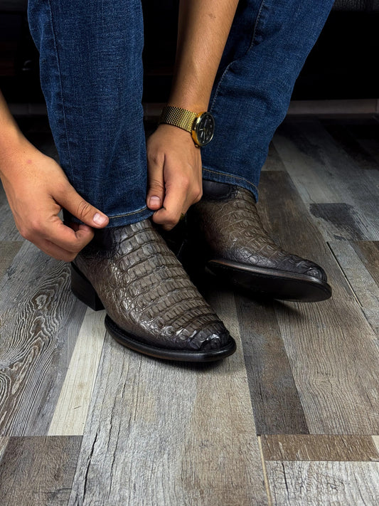 Gray Crocodile Boots Oval