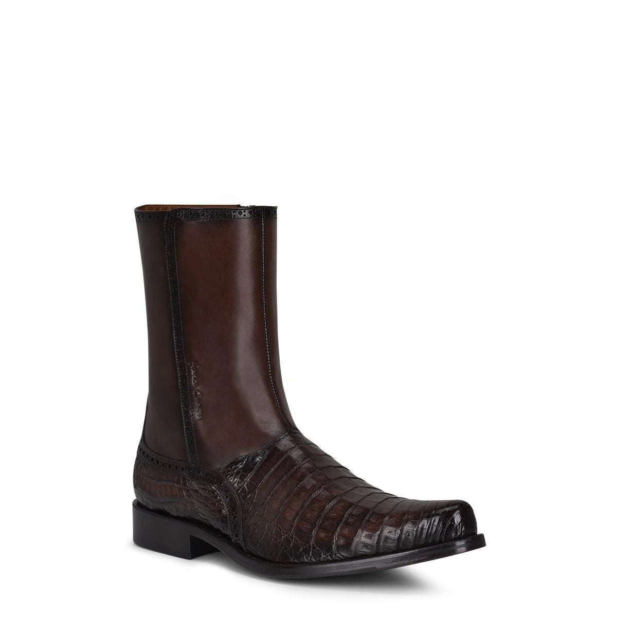 Short Dark Brown Caiman Leather Boots Oval