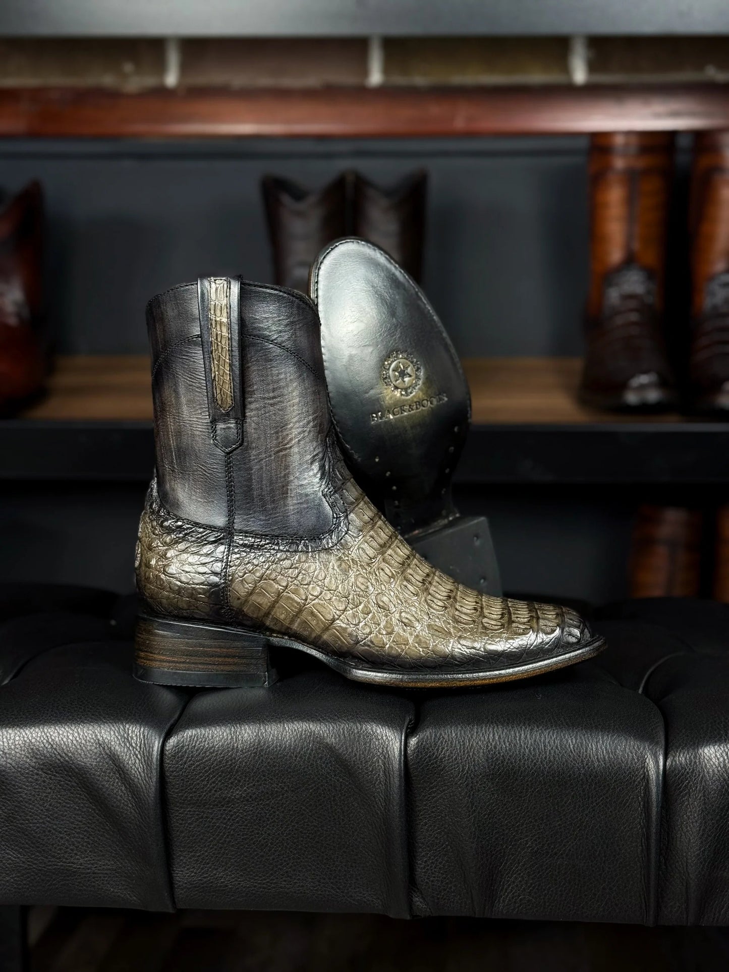 Gray Crocodile Boots Oval