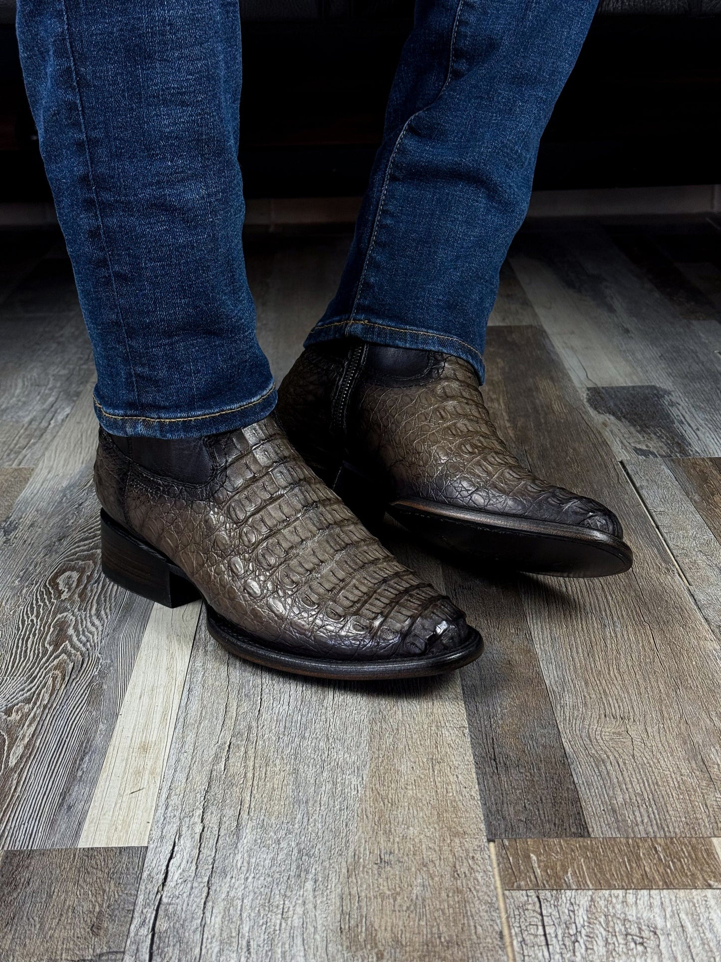 Gray Crocodile Boots Oval