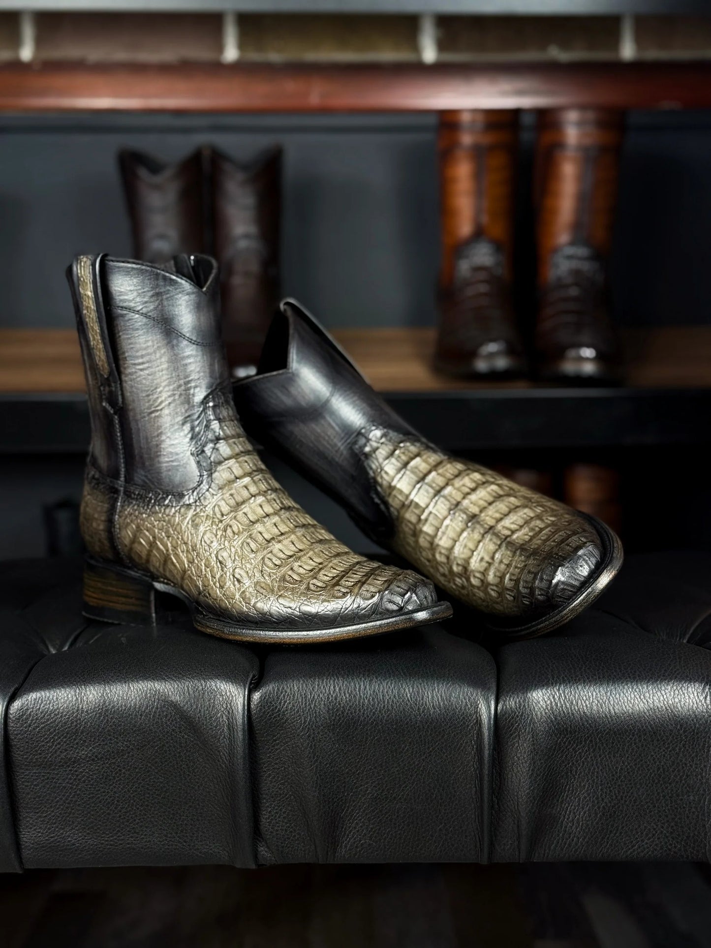 Gray Crocodile Boots Oval