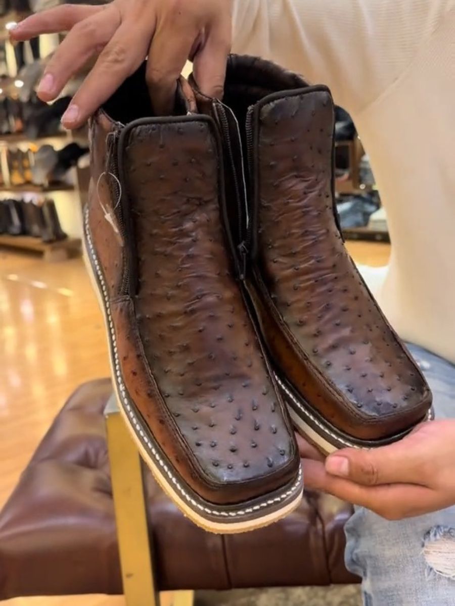 Double Zipper Brown Cowboy Boots