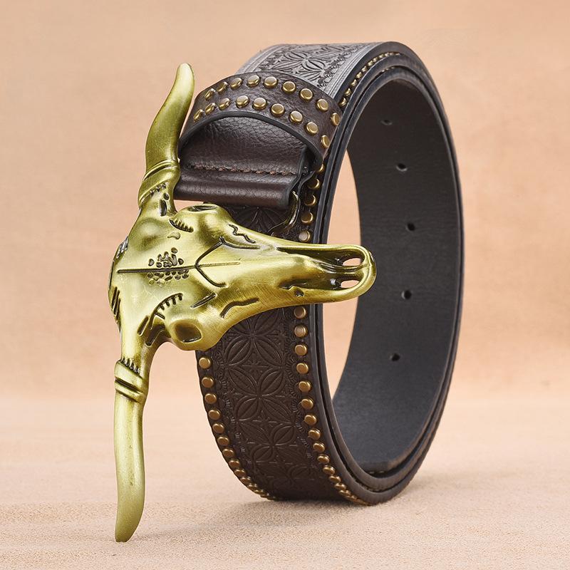 Men's Riveted Bull Head Belt