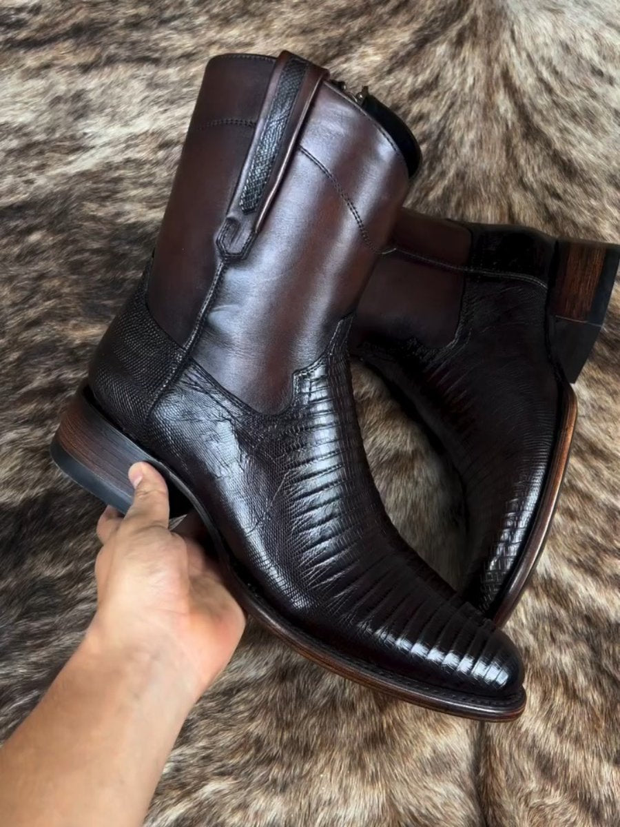 (⏰New Arrivals Promotion $20 OFF) Lizard Leather Dark Brown Boots