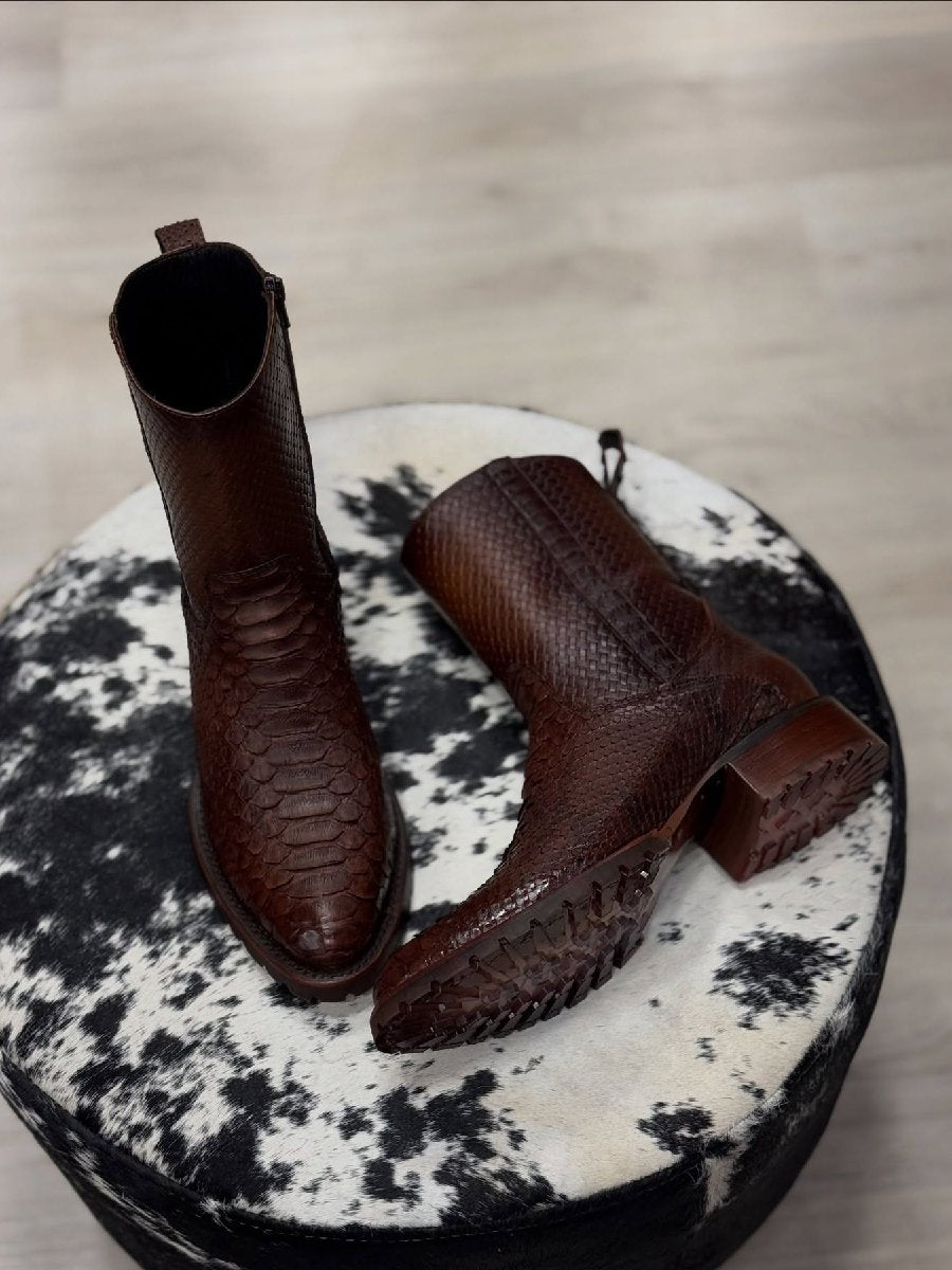 Brown Python Leather Boots