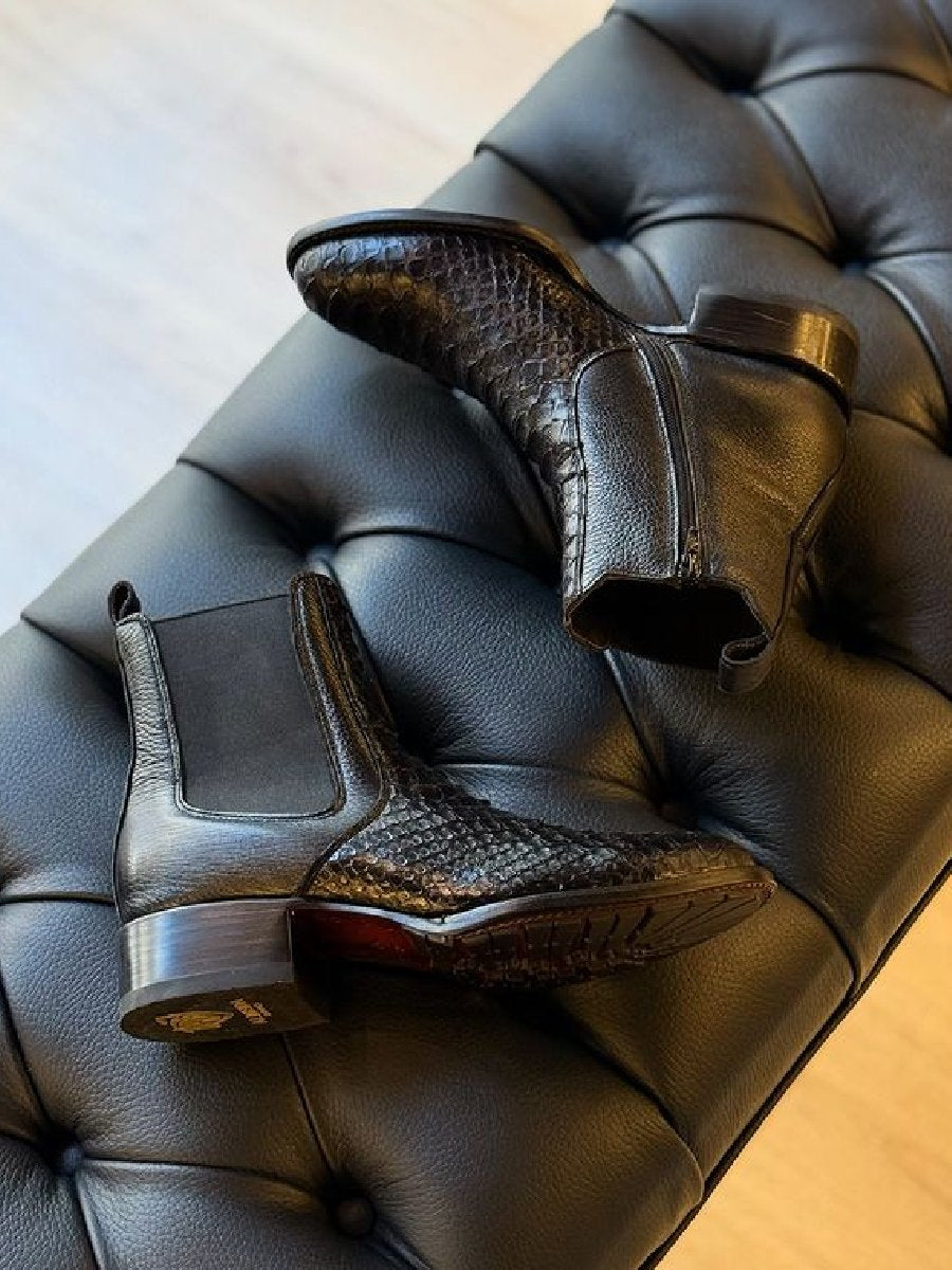 Black Python Chelsea Boots